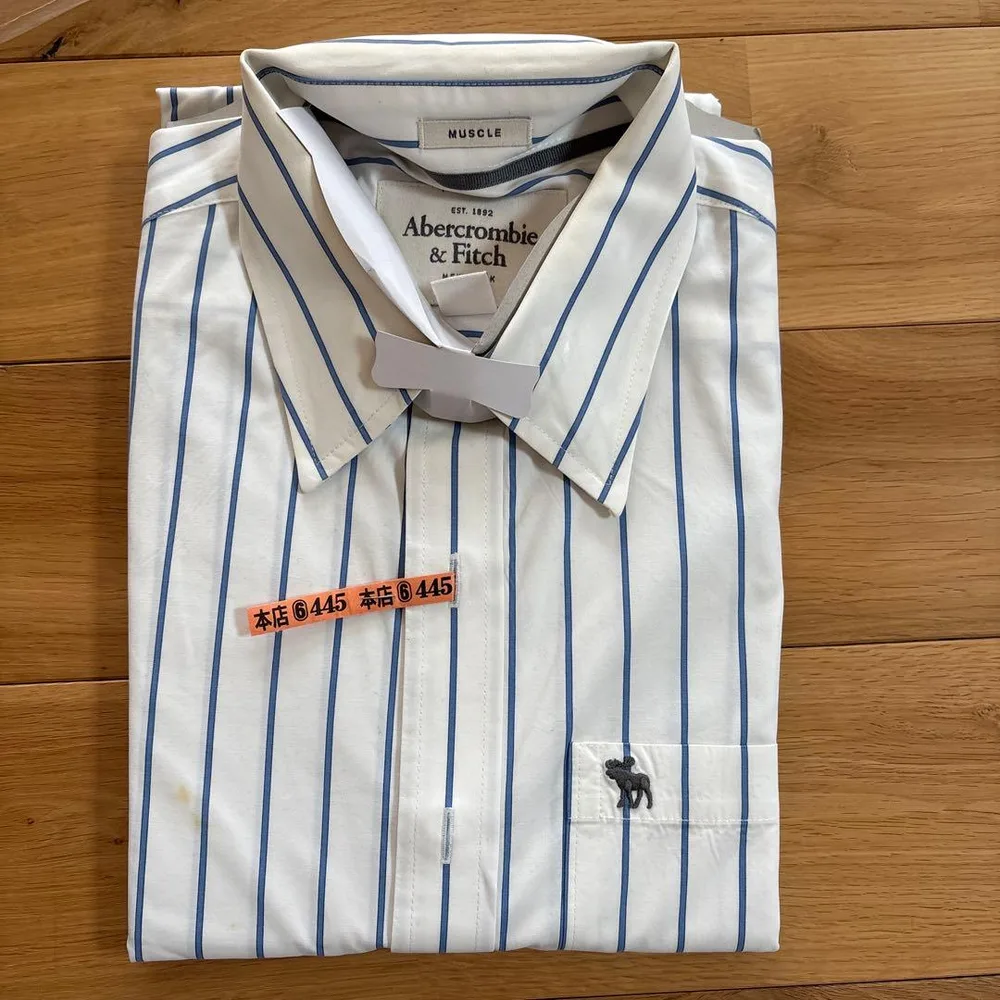 Abercrombie & Fitch アバクロメンズ ストライプ長袖シャツ M