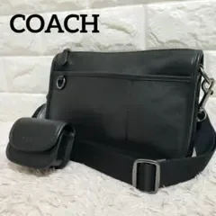 COACH コーチ ポーチ付 クロスボディショルダーバッグ レザー ブラック