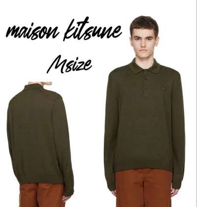 【定価4.8万】Maison kitsune ニット ポロシャツ カーキ M