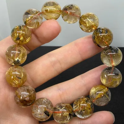 006 大玉 14.5mm〜15.5mm ゴールドタイチンルチルクォーツ 針太