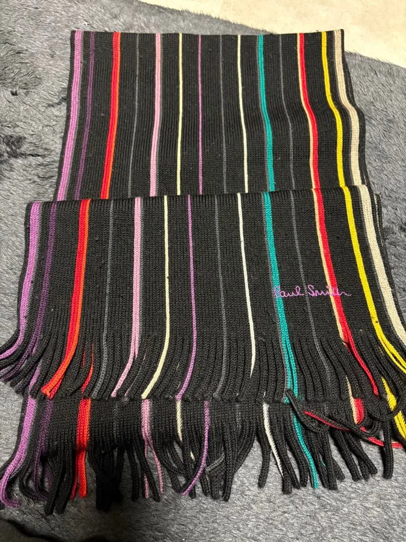 Paul Smith マフラー グレー マルチストライプ フリンジ