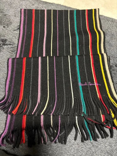 Paul Smith マフラー グレー マルチストライプ フリンジ