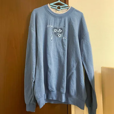 レディース ハート刺繍 スウェット トレーナー ブルー レトロ 古着 水色