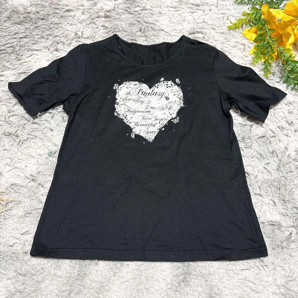 コルディア 半袖 Tシャツ ハート ロゴ ブラック コットン (42)