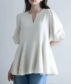 【新品】パール Vネック ペプラムチュニック