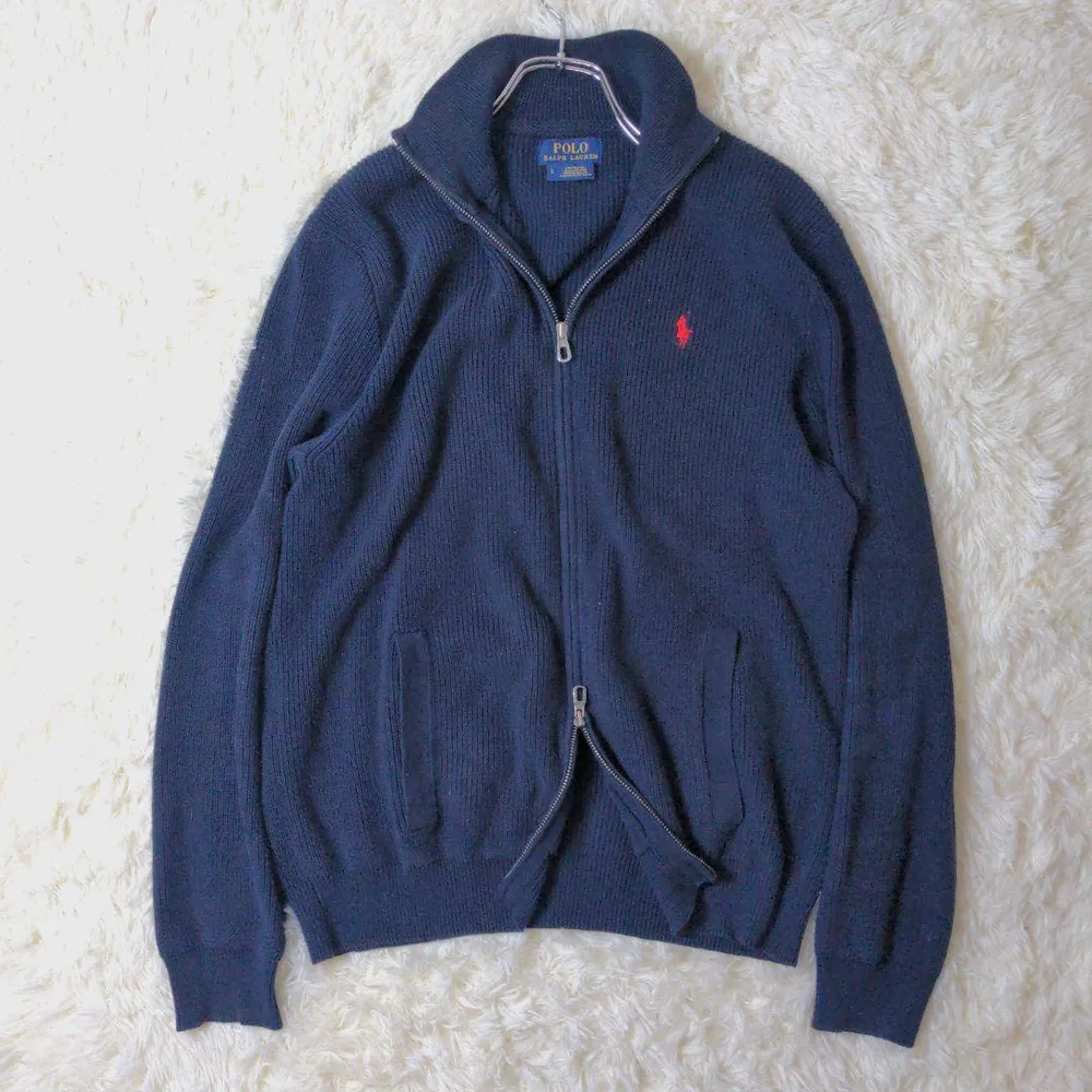 POLO RALPH LAUREN フルジップ ニット セーター ネイビー L