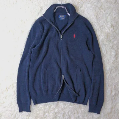 POLO RALPH LAUREN フルジップ ニット セーター ネイビー L