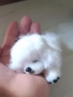 羊毛フェルト 白い犬 置物 ハンドメイド