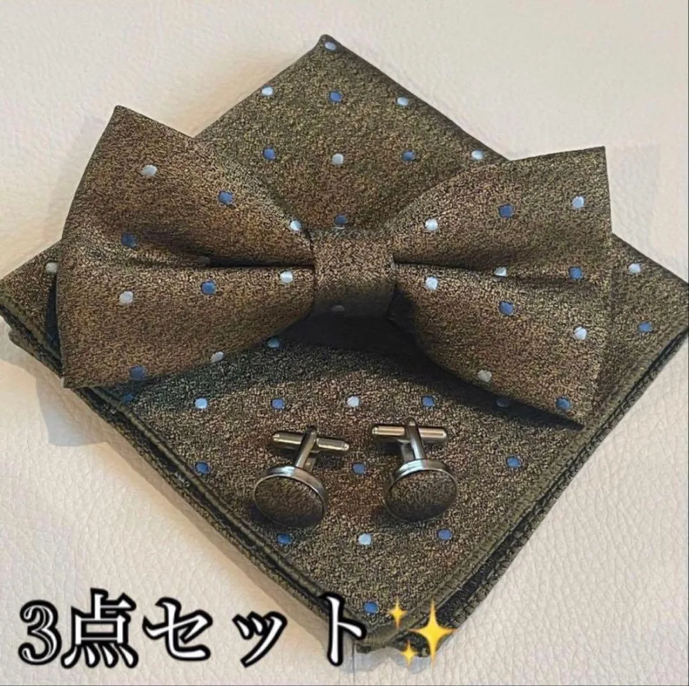 蝶ネクタイ チーフ カフス 3点セット メンズ 新郎 結婚式 披露宴 二次会