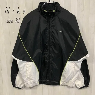 ナイキ☆NIKE スウッシュ刺繍ロゴ ナイロンジャケット 黒 XL ワンポイント