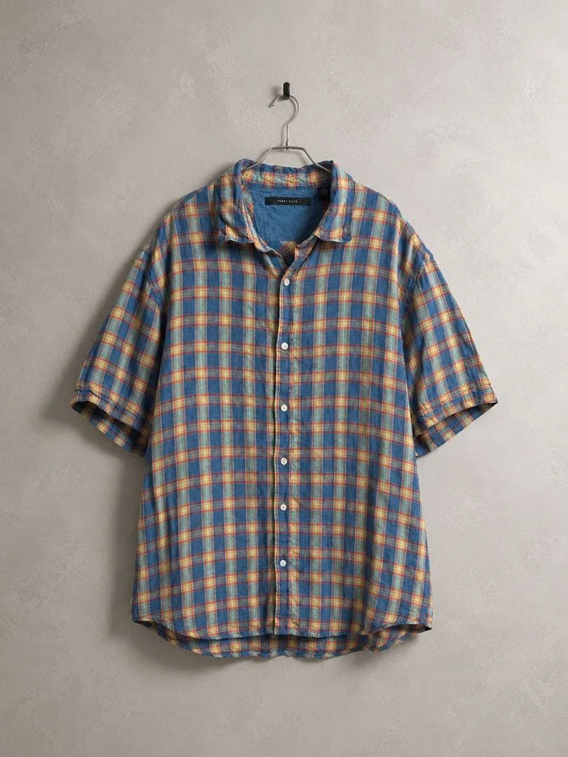 珍品 90s PERRY ELLIS リネン シャドーチェックシャツ オンブレ