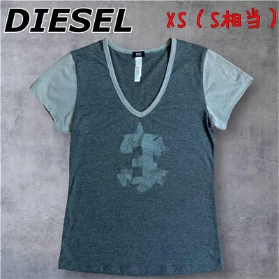 DIESEL Vネック プリント Tシャツ グレー XS(S相当)