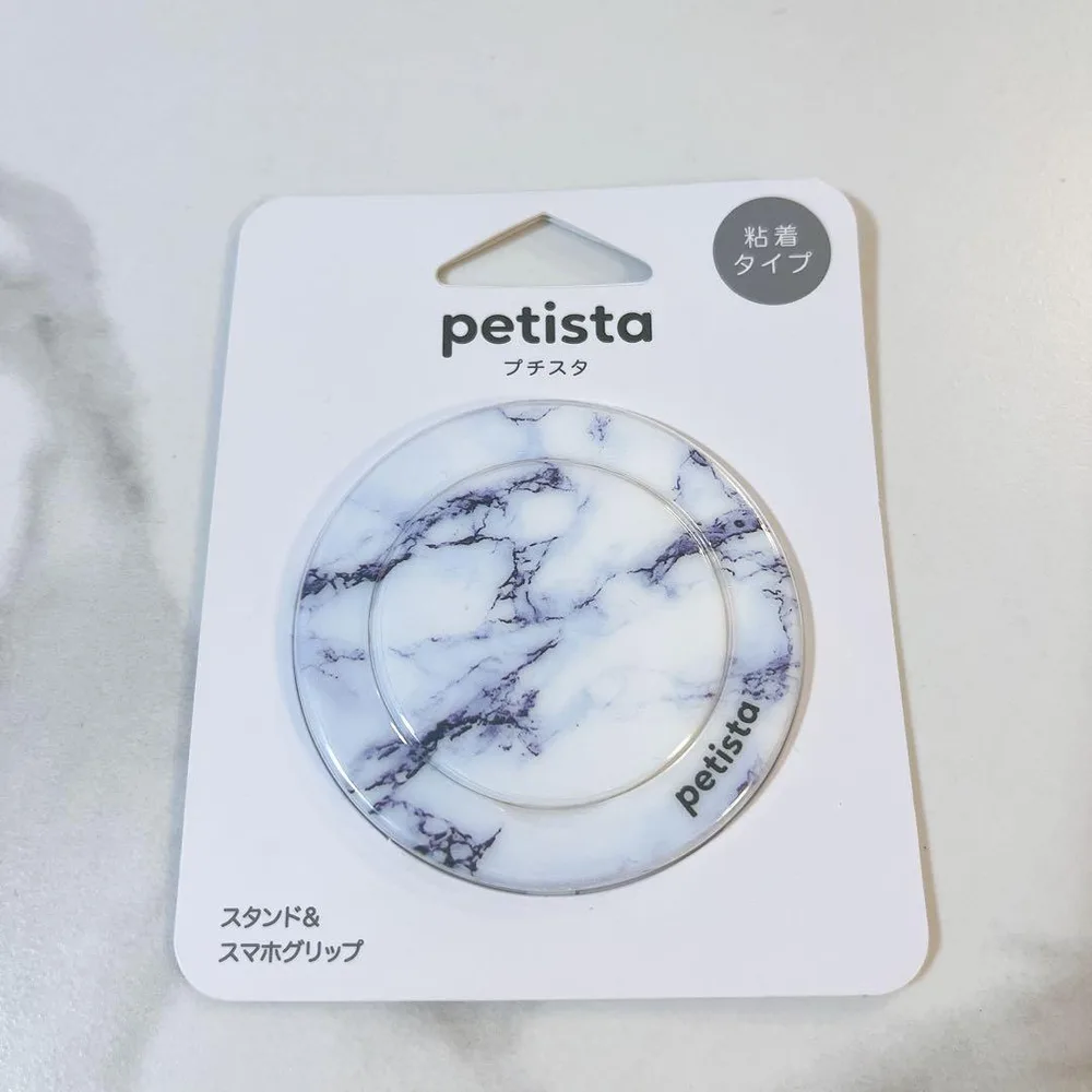 スマホスタンド スマホグリップ 粘着タイプ petista マーブルホワイト