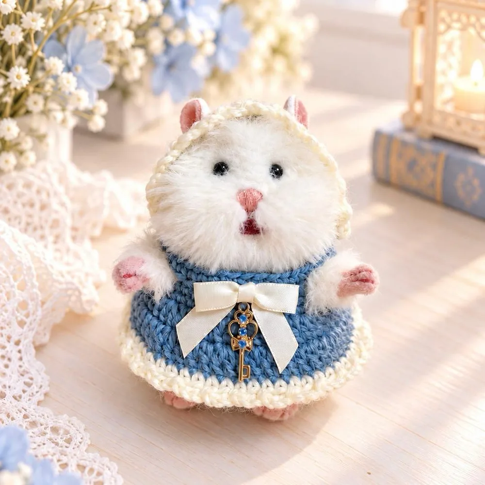 ハンドメイド はむにぎり用 ワンピース&ボンネット(ブルー系)
