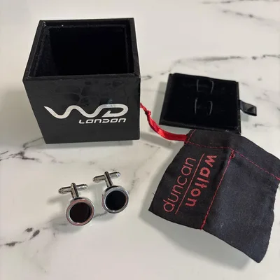 Duncan Walton カフリンクス ラウンド型 ブラック シルバー
