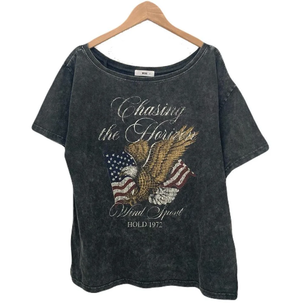 鷹 星条旗 アメリカ スミクロ フェード感 Tシャツ レディース 半袖 アニマル