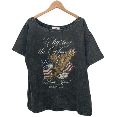 鷹 星条旗 アメリカ スミクロ フェード感 Tシャツ レディース 半袖 アニマル
