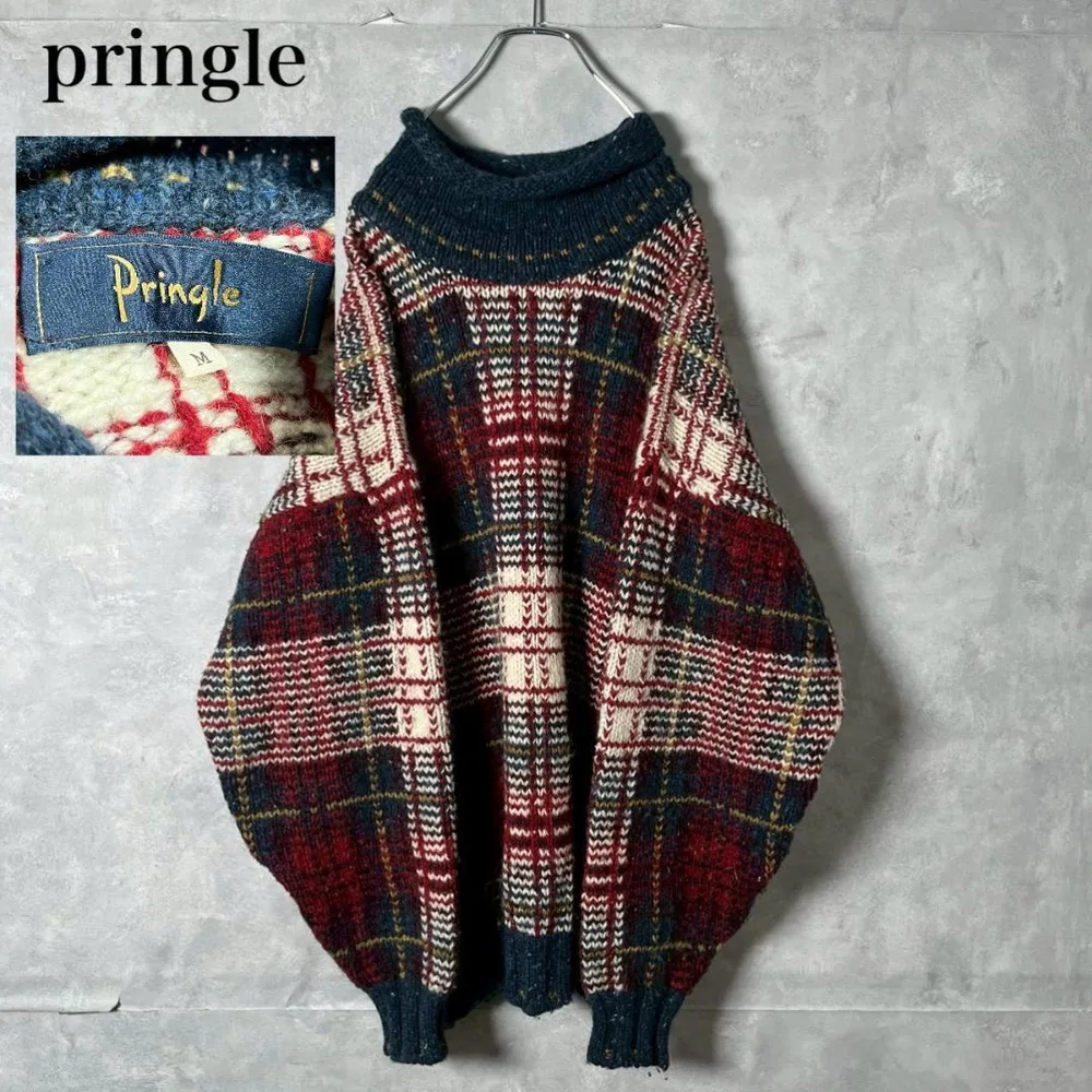 90 vintage PRINGLE チェック ウールニット PM33