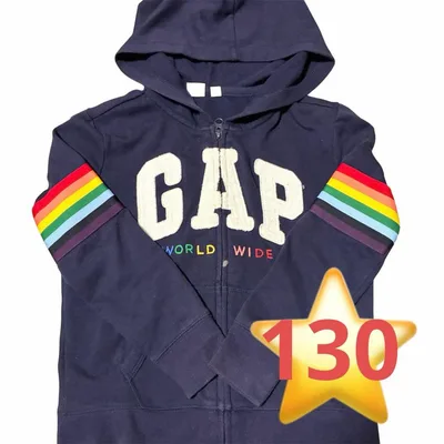 GAP キッズ ジップパーカー 130cm ネイビー レインボー
