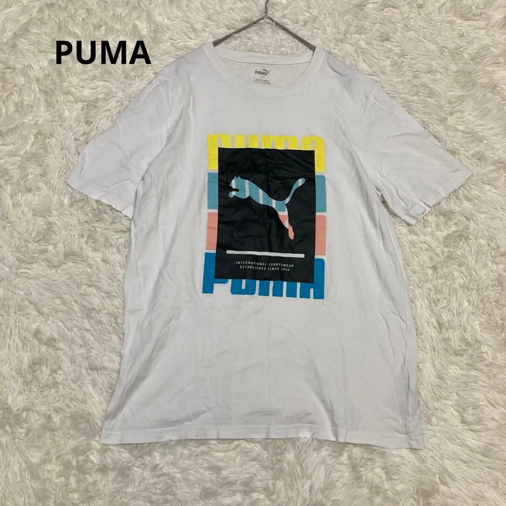 PUMA プーマ ビッグプリント Tシャツ L ホワイト 白 コットン100%