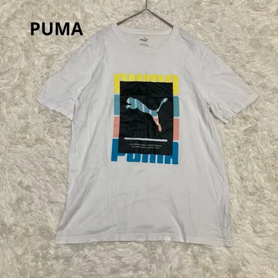 PUMA プーマ ビッグプリント Tシャツ L ホワイト 白 コットン100%