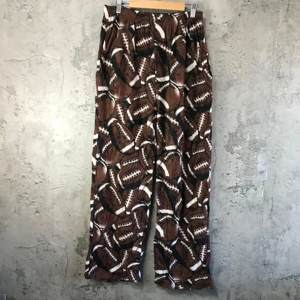 B2769古着 パジャマパンツ 茶 柄 90s Y2K