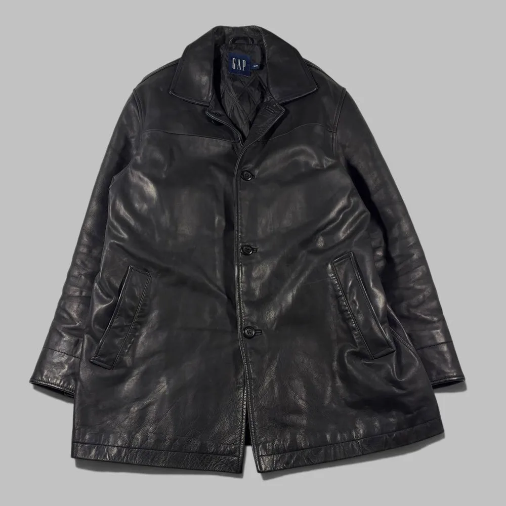 00s GAP Leather Car Coat M Black