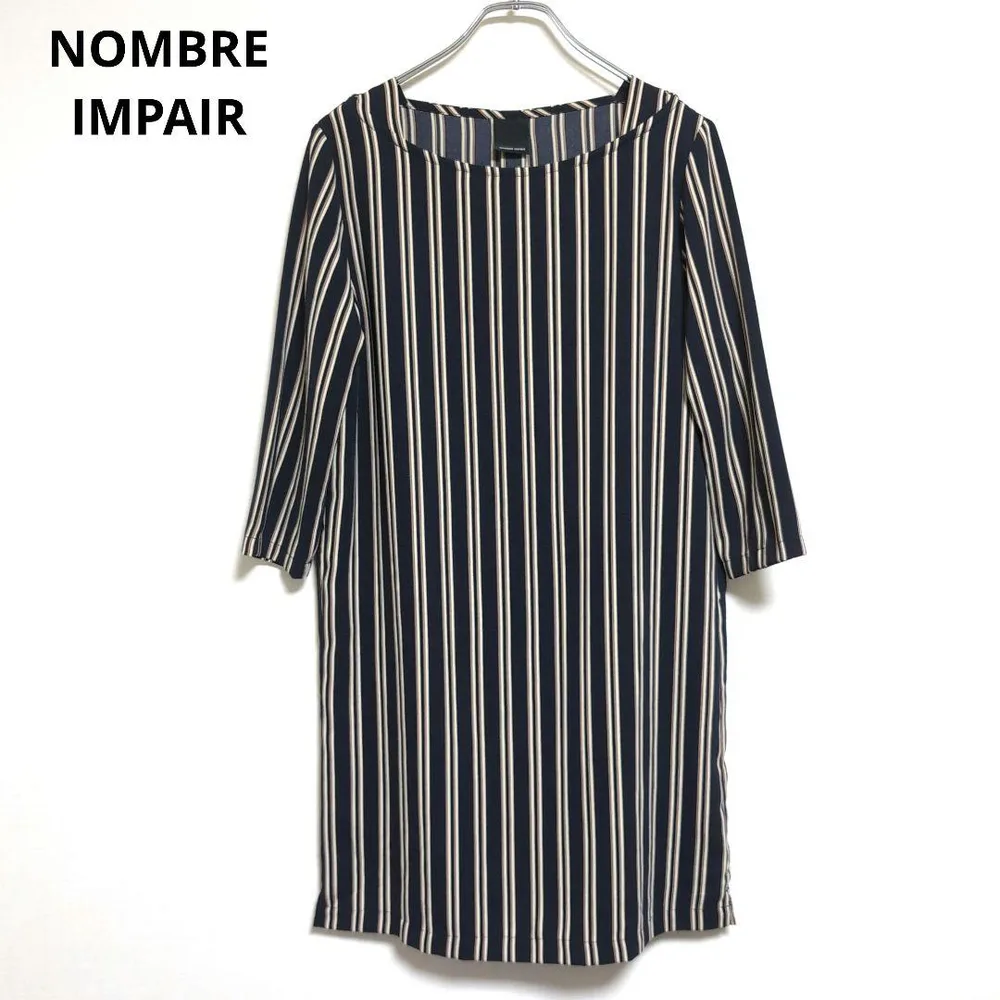 ノンブルアンペール【美品】チュニック 七分袖 ストライプ 総柄【フリーサイズ】
