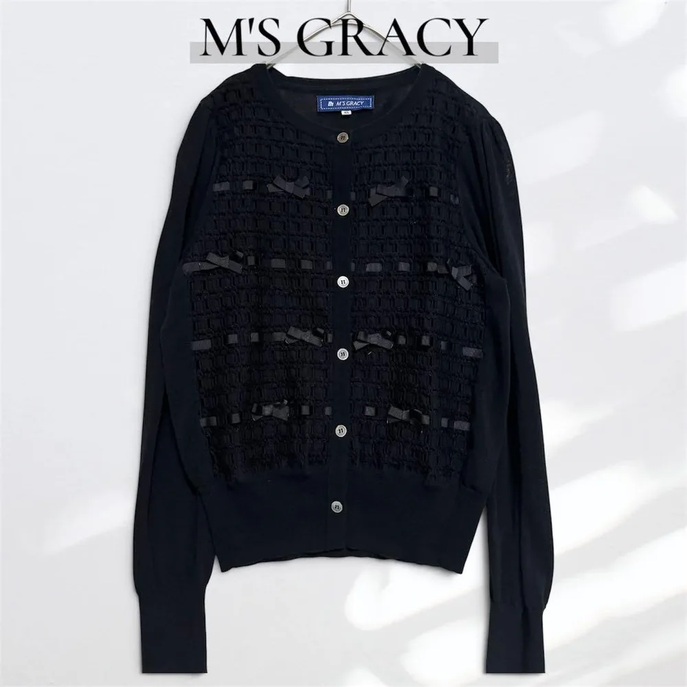 M'S GRACY リボンモチーフ ニットカーディガン 40 黒