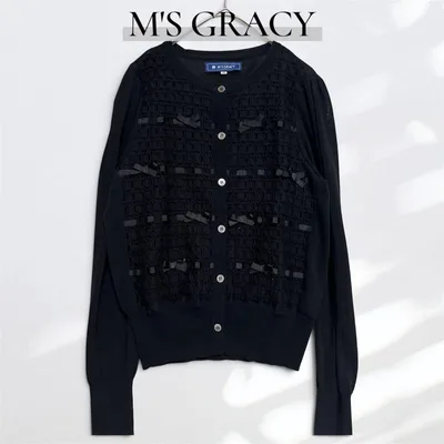 M'S GRACY リボンモチーフ ニットカーディガン 40 黒