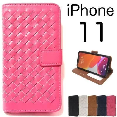 ピンク iPhone 11 アイフォン11 ラティス手帳型ケース
