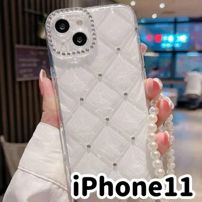iPhone11ケース クリア パールショルダー 韓国人気 キルティング