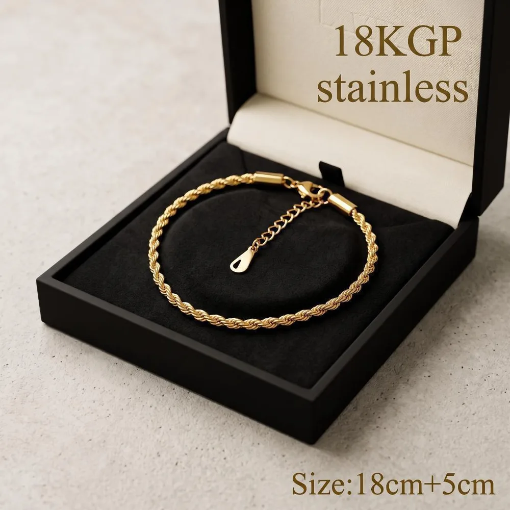 ロープチェーン 18KGP ブレスレット ゴールド ステンレス 18cm 5cm
