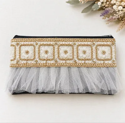 インド刺繍リボン メガネケース 小物入れ ハンドメイド バネ口金