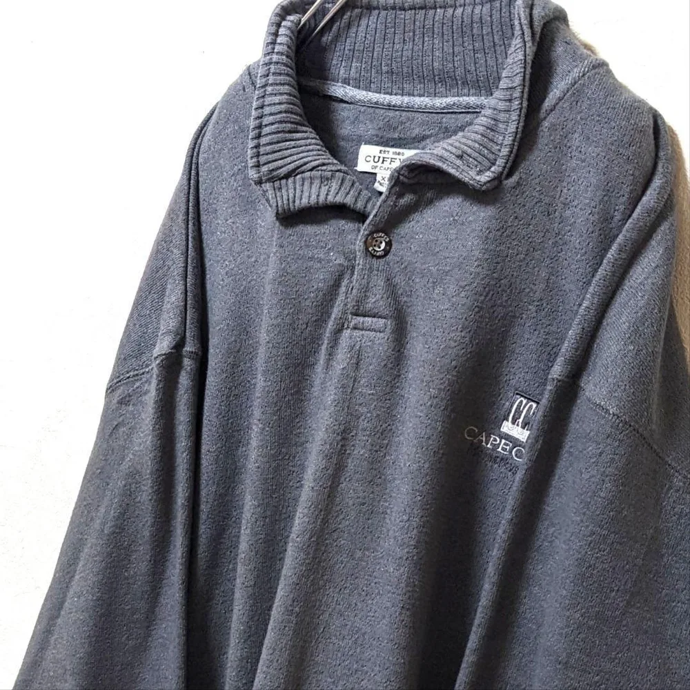 カフィーズケープコット刺繍ハーフ スウェットトレーナーグレー灰色XL古着