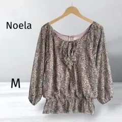 【ノエラ】花柄 フリルネック 七分袖 ブラウス ピンク系 ギャザー レディース