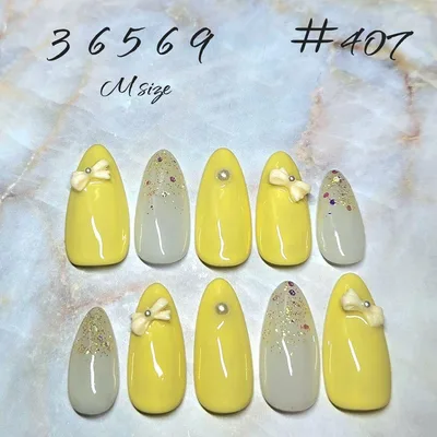 ネイルチップ Mサイズ #407 リボン イエロー