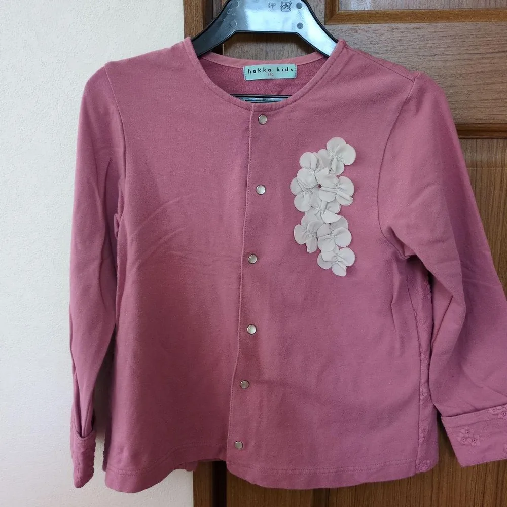 hakka kids カーディガン 140cm ピンク 花モチーフ