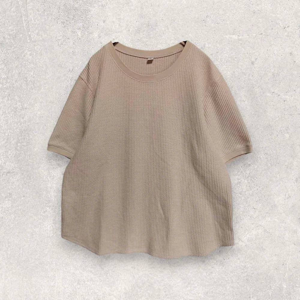ユニクロ ワッフル Tシャツ XL ピンクベージュ 半袖 シンプル 大きいサイズ