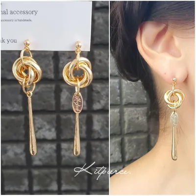 No.96 ゴールドフープ×ゆらゆらゴールドバー ピアス イヤリング