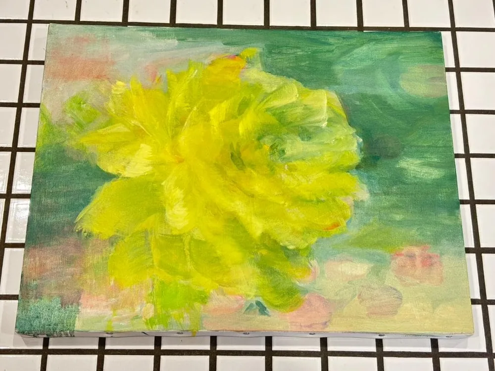 黄色いバラの絵画 タイトル「バラ」