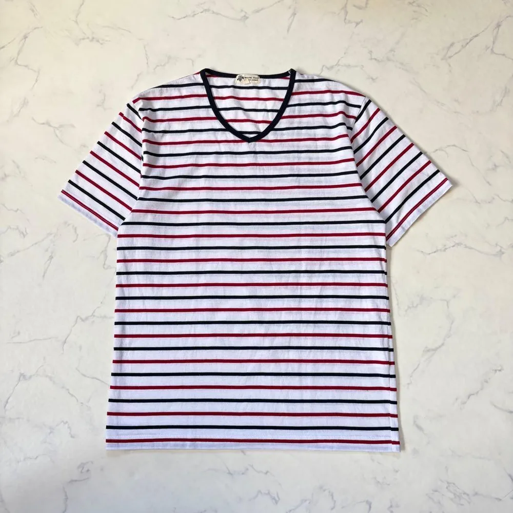 Natural Story/マルチボーダー/Vネック/半袖Tシャツ/LL