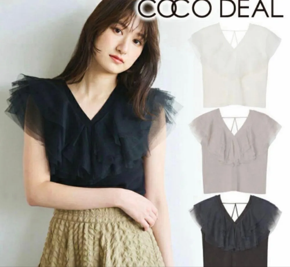 COCO DEAL チュールフリルノースリーブトップス