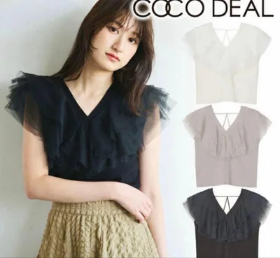 COCO DEAL チュールフリルノースリーブトップス