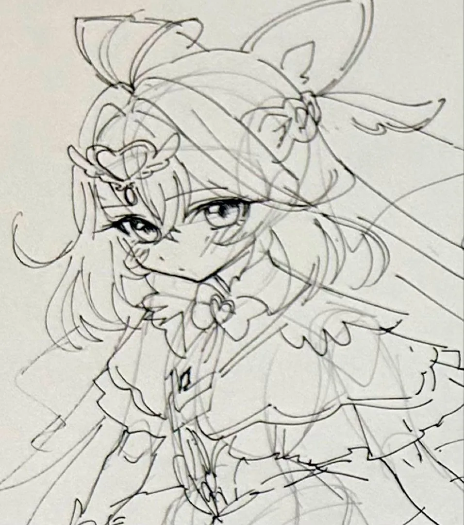 キュアアルカナ 手描きイラスト 落書き 練習 ラフなど2枚 モノクロ シャーペン