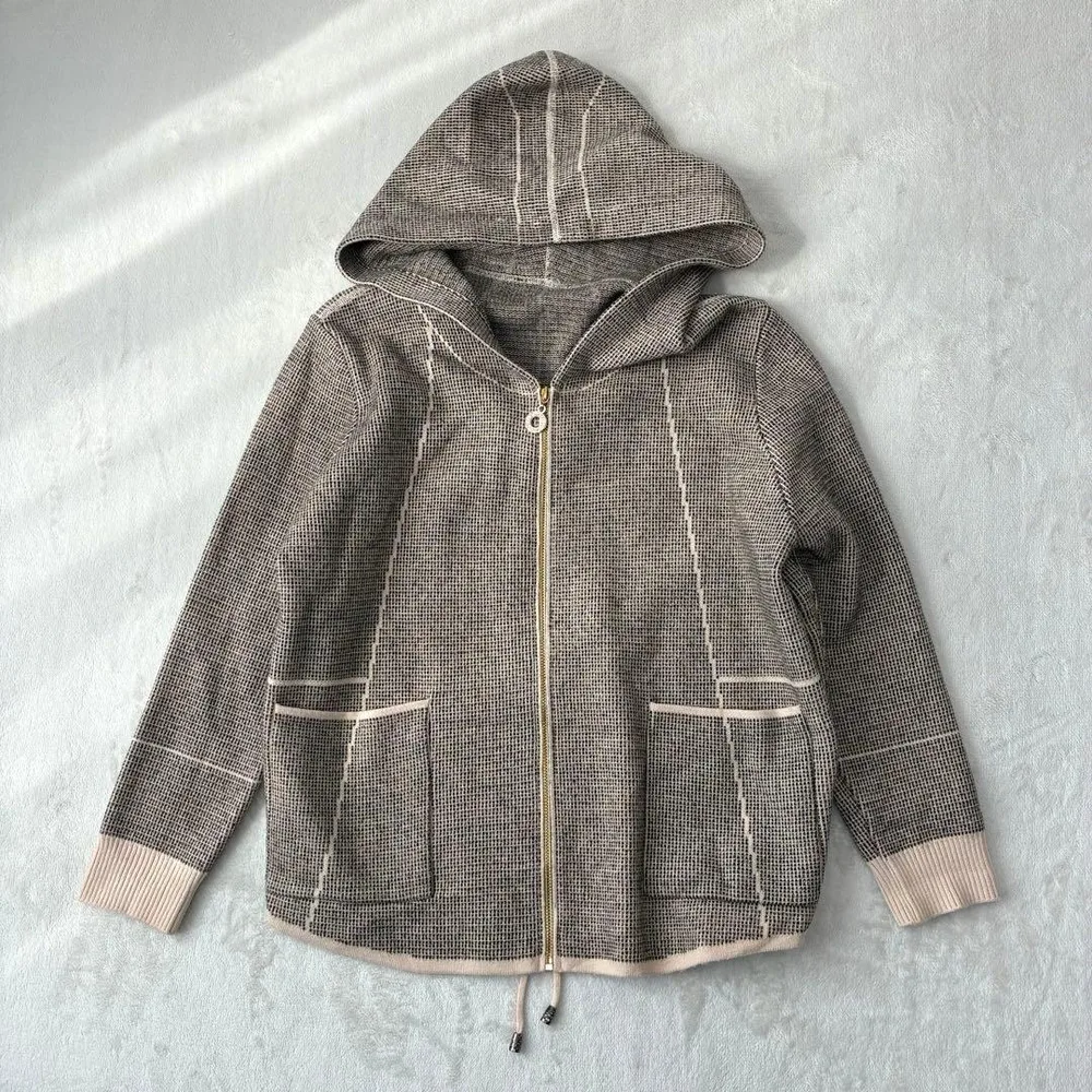 美品 シャルマン ニットパーカー ブラウン ベージュ M ジップアップ フード