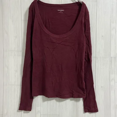 オールドネイビー【S】カットソー Uネック 長袖 リブ 綿 カジュアル シンプル
