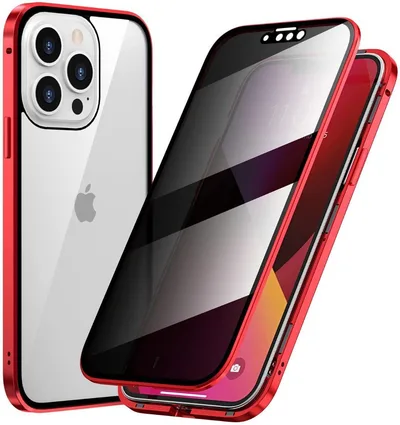 iphone11覗き見防止ケース両面ガラス赤