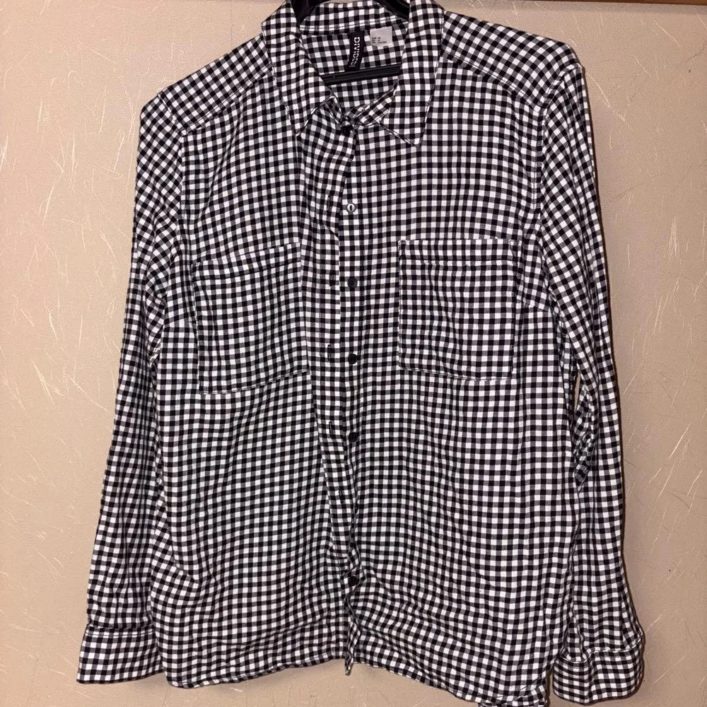 H&M DIVIDED 長袖 ギンガムチェックシャツ ブラック