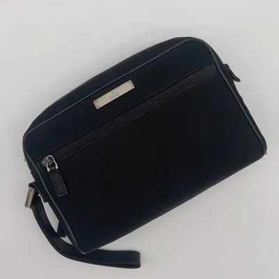 美品 グッチ レザー クラッチバッグ キャンバス ダブルファスナー 黒